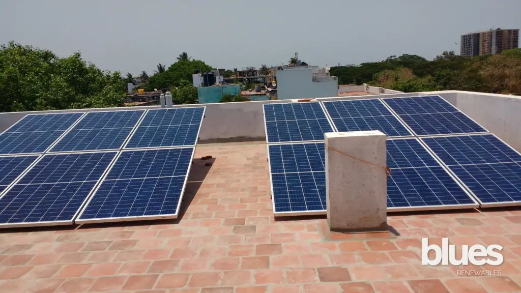 Elevated solar array on a terrace in Keelkattalai