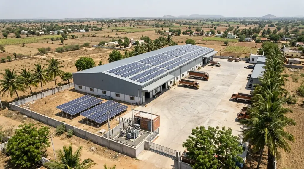 Industrial site with both rooftop and ground-mount solar generation feeding its own load