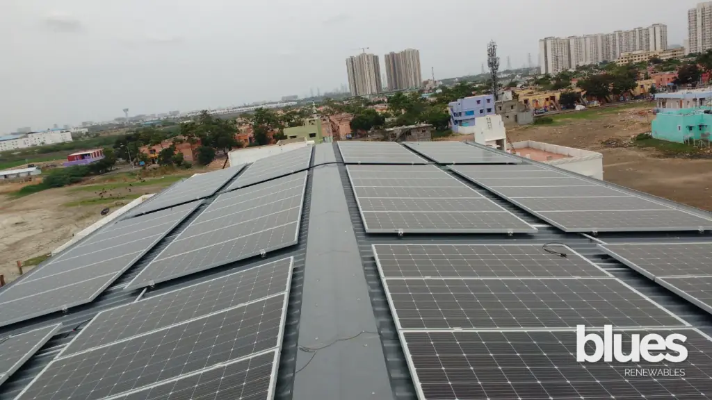 Rooftop solar array on a terrace in Tambaram