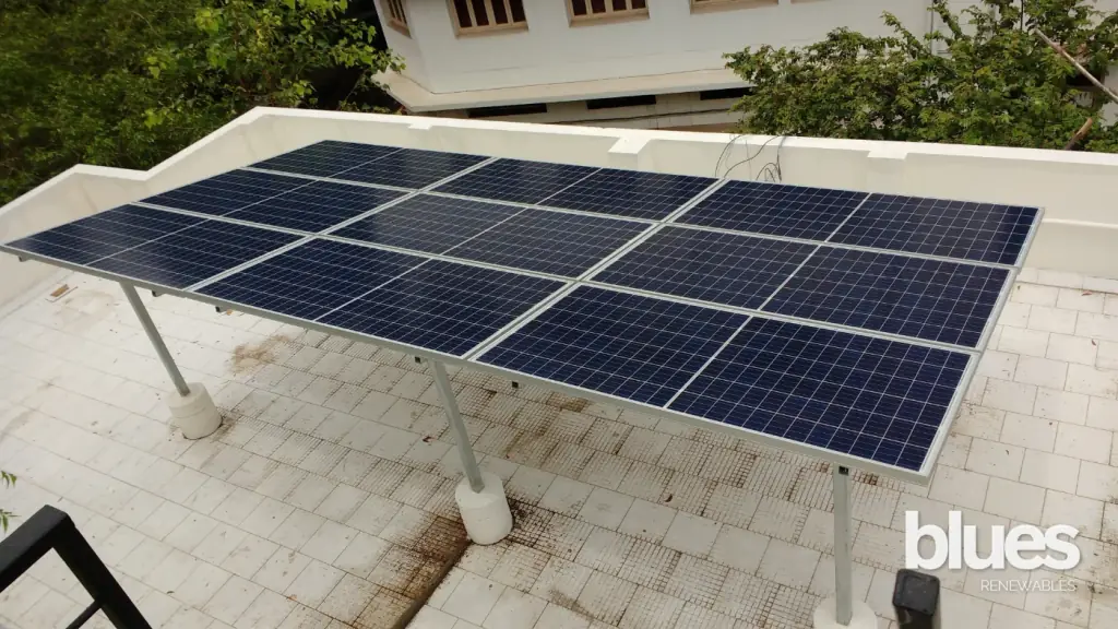 Elevated rooftop solar array on a terrace in Choolaimedu