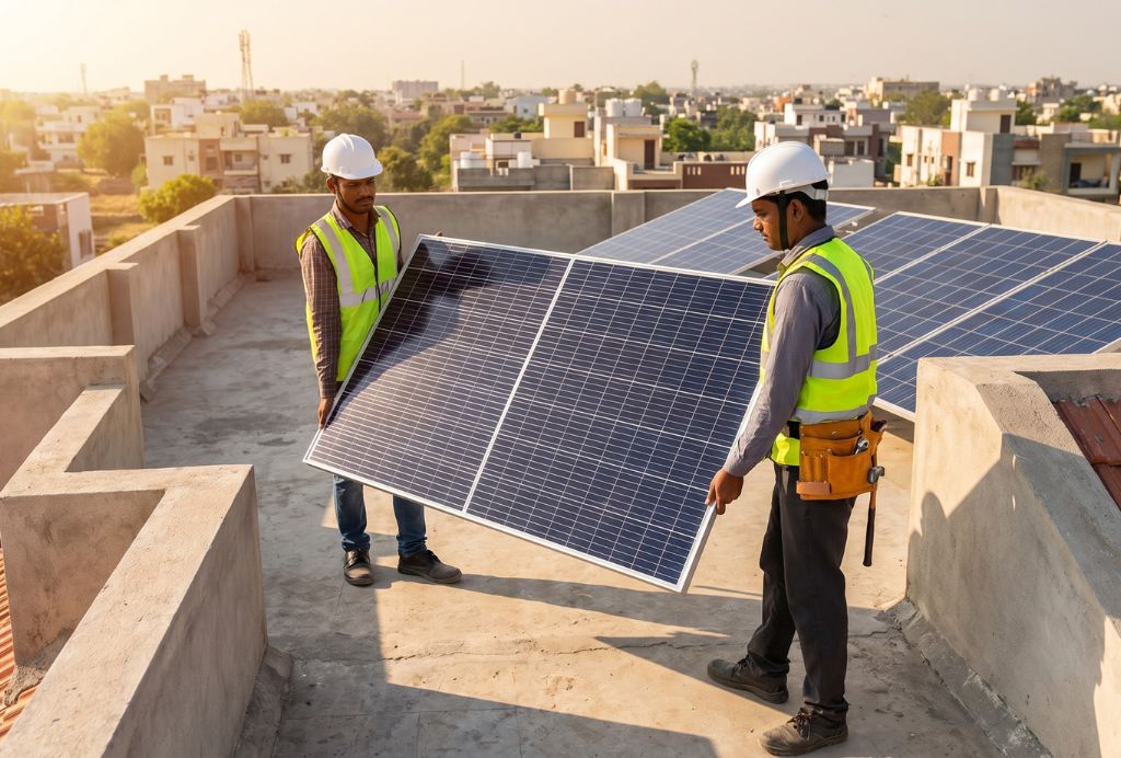 3 kW rooftop solar system being installed on a Chennai home