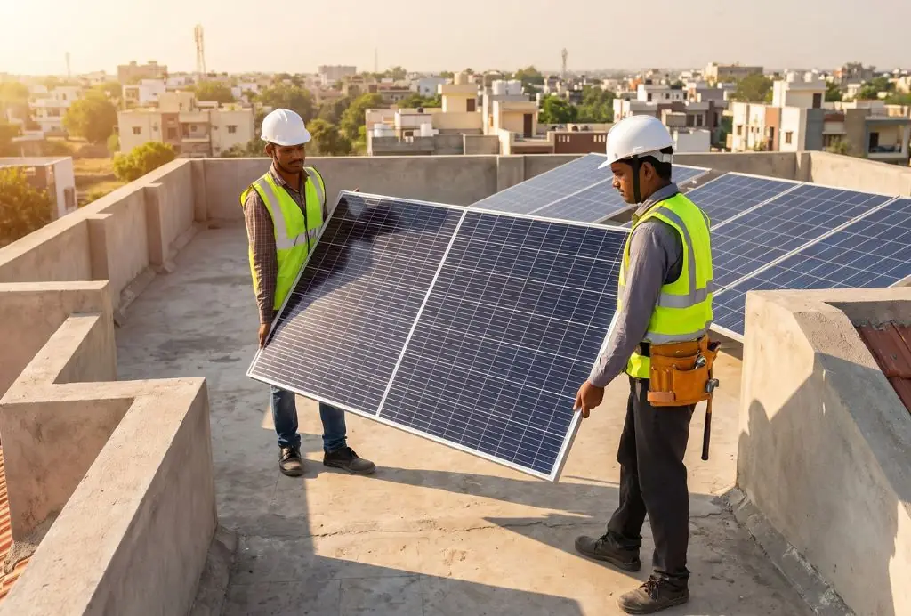 3 kW rooftop solar system being installed on a Chennai home